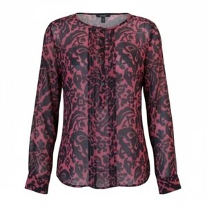 Ann Taylor LOFT Sheer Long Sleeve Top Paisley/Butterfly Print Size Small